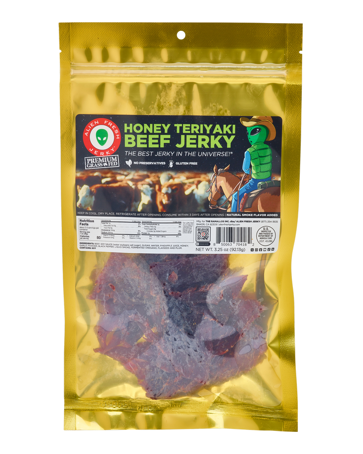 Alien Fresh Jerky - Grass-Fed Beef Jerky Honey Teriyaki Flavor 3.25oz