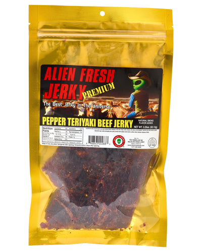 Box of 25 | Pepper Teriyaki Beef Jerky (3.25 oz) - Alien Fresh Jerky