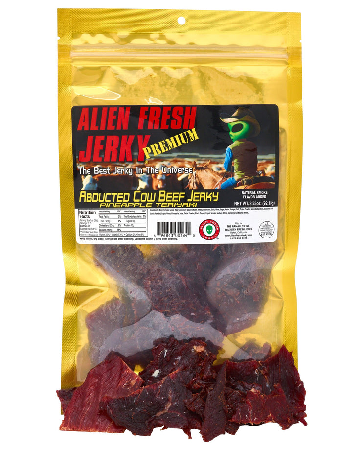Box of 25 | Abducted Cow Pineapple Teriyaki Beef Jerky (3.25 oz) - Alien Fresh Jerky