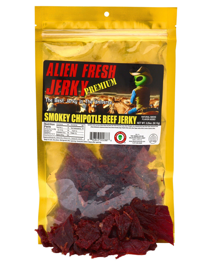 Box of 25 | Smokey Chipotle Beef Jerky (3.25 oz) - Alien Fresh Jerky