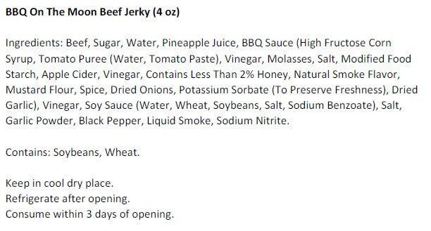 BBQ On The Moon Beef Jerky (4 oz) - Ingredients