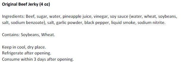 Original Beef Jerky (4 oz) - Ingredients