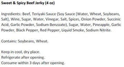 Sweet & Spicy Beef Jerky (4 oz) - Ingredients List